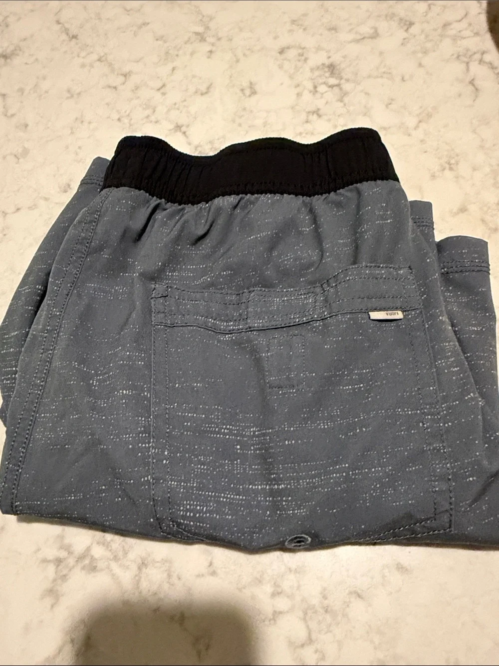 Vuori Men's Kore Shorts in Microdot Slate Blue with Black Waistband